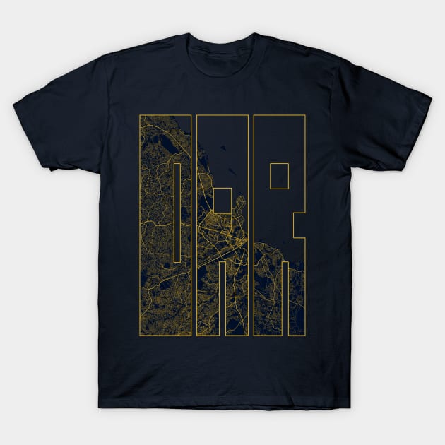 Dar es Salaam, Tanzania City Map Typography - Gold Art Deco T-Shirt by deMAP Studio